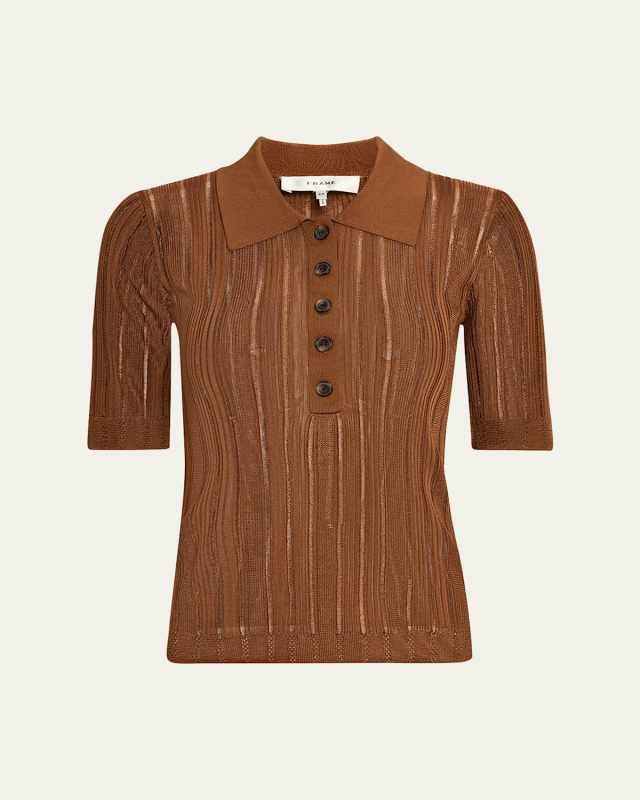 Laddered Rib Short-Sleeve Polo Top